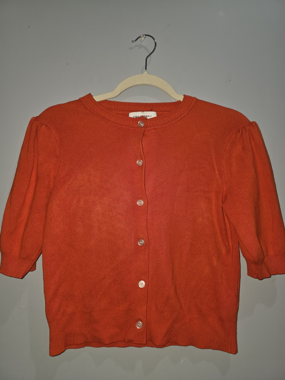 Free Assembly Puff Sleeve Button-Down Cardigan in Bright Red Size Small